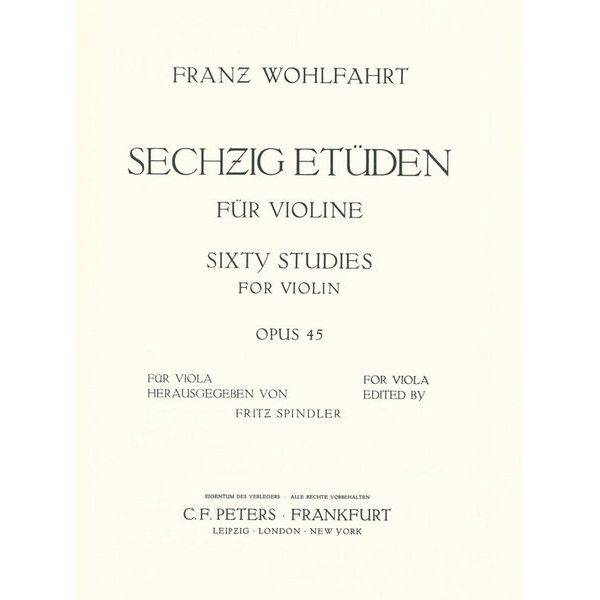 Edition Peters Wohlfahrt 60 Etüden Viola
