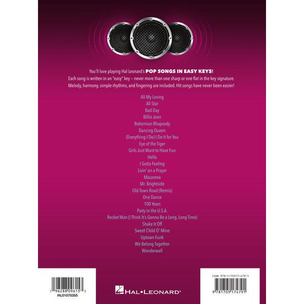Hal Leonard Pop Songs In Easy Keys Piano