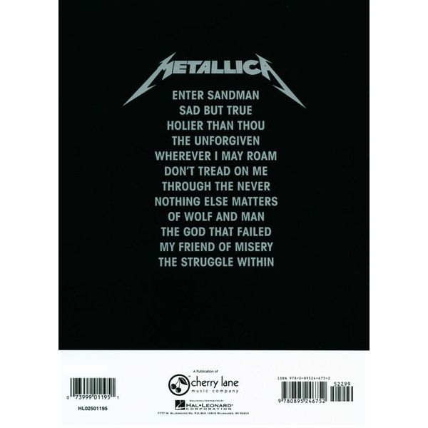 Cherry Lane Music Company Metallica Black Album Guitar