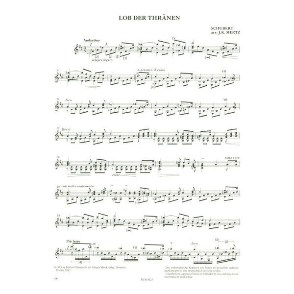 Edition Chanterelle Six Schubert Songs Guitar