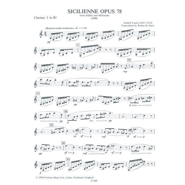 Fentone Music Fauré Sicilienne Clarinet