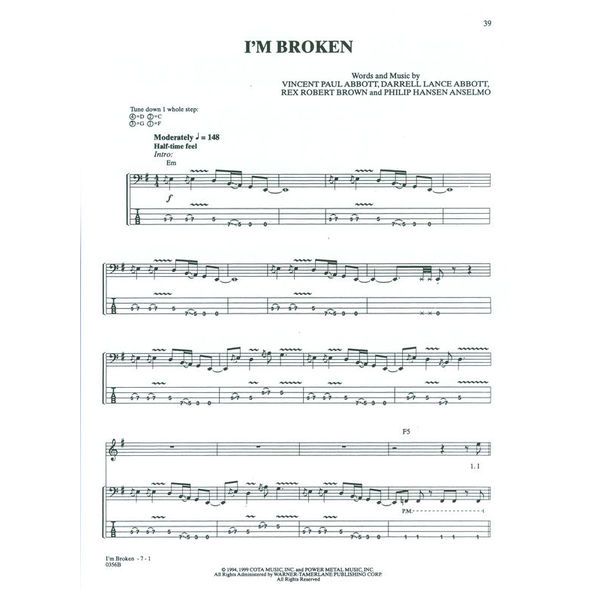 Alfred Music Publishing Pantera: Bass Anthology