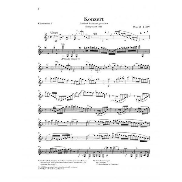 Henle Verlag Weber Clarinet Concerto No.2