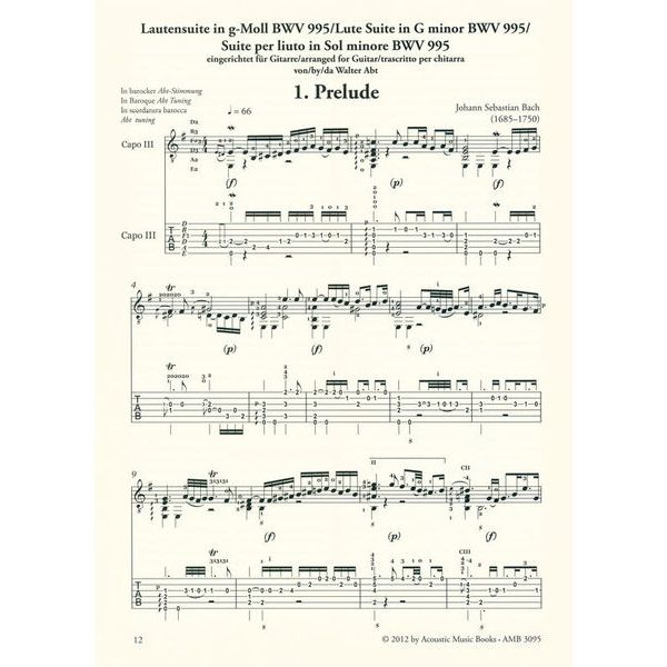 Acoustic Music Books Bach Lautensuite BWV 995