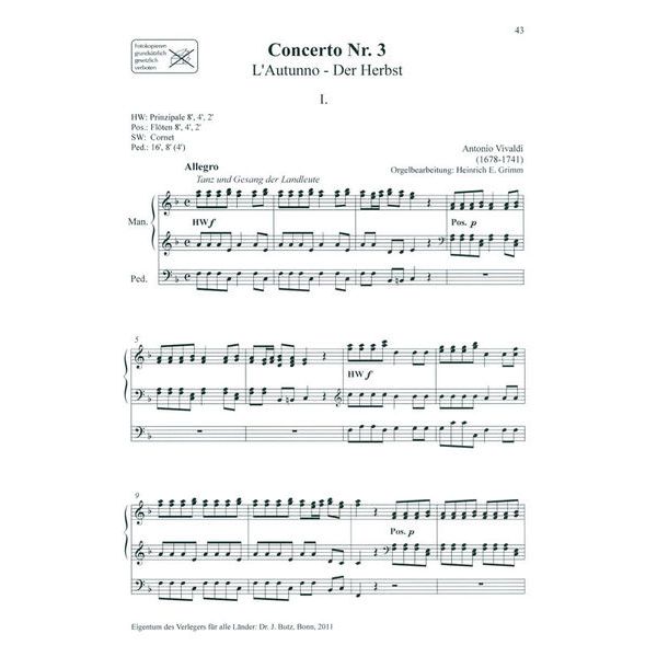 Dr. J. Butz Musikverlag Vivaldi 4 Jahreszeiten Orgel