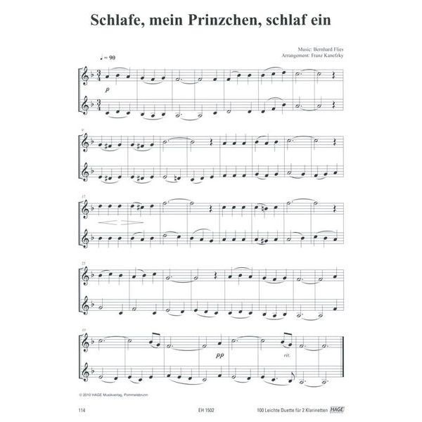 Hage Musikverlag 100 Leichte Duette Klarinette