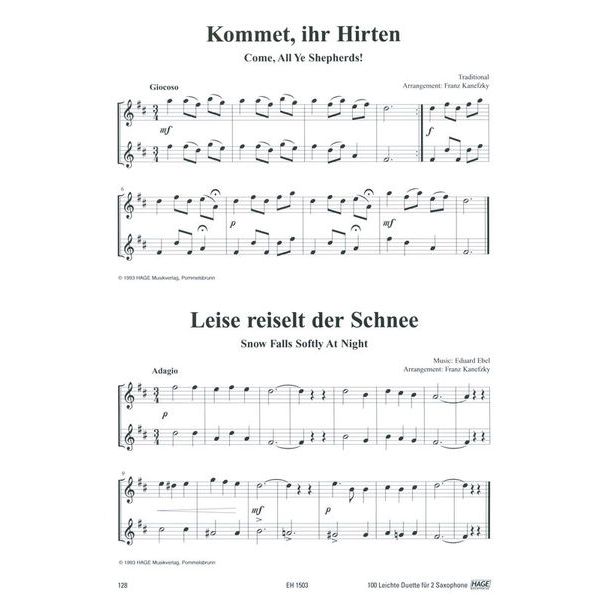 Hage Musikverlag 100 Leichte Duette Saxophon