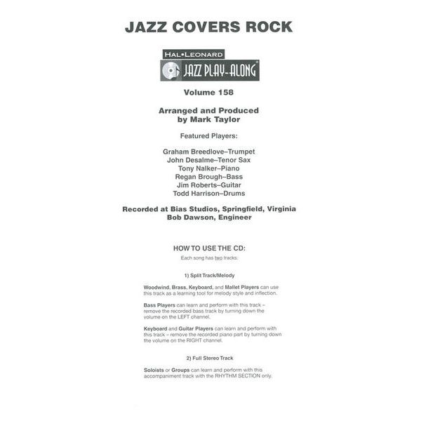 Hal Leonard Jazz Play-Along Jazz Covers