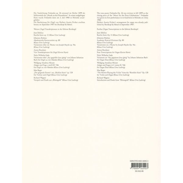 Breitkopf & Hrtel Sibelius Finlandia Orgel