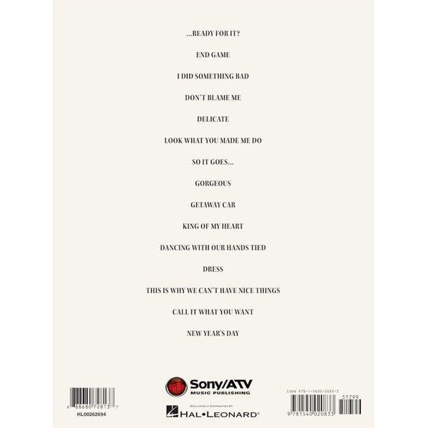 Hal Leonard Taylor Swift Reputation