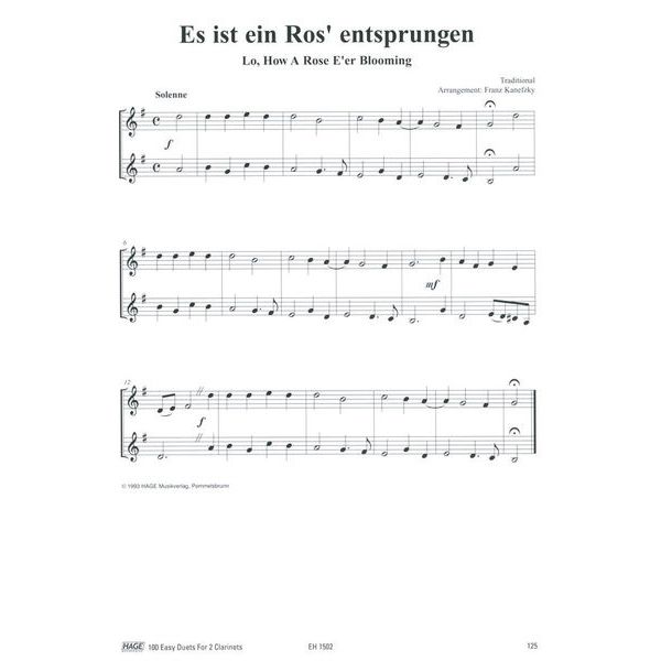 Hage Musikverlag 100 Leichte Duette Klarinette