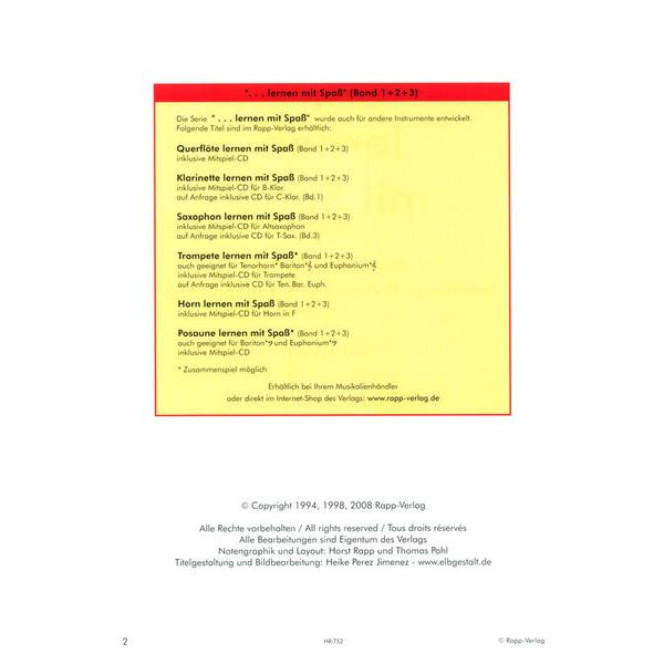 Horst Rapp Verlag Trompete Lernen mit Spa 2