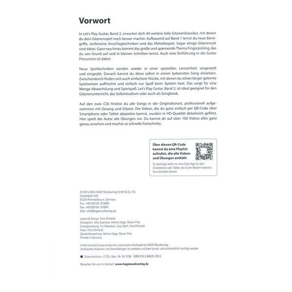 Hage Musikverlag Let's Play Guitar 2