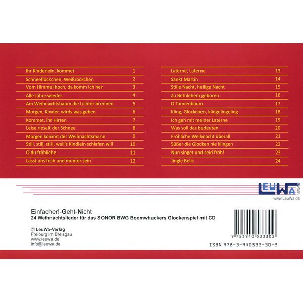 LeuWa-Verlag 24 Weihnachtslieder Sonor BWG