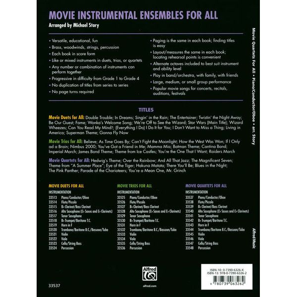 Alfred Music Publishing Movie Quartets for All Piano