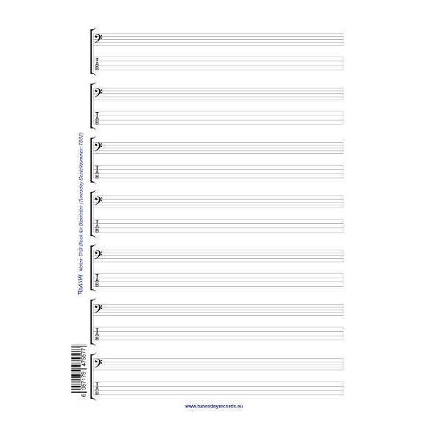 Tunesday Records Music Paper Sheet/Tab Bass