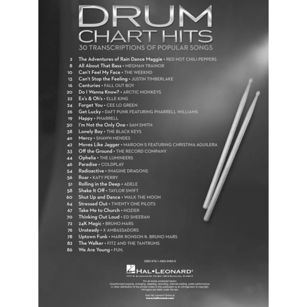 Hal Leonard Drum Chart Hits