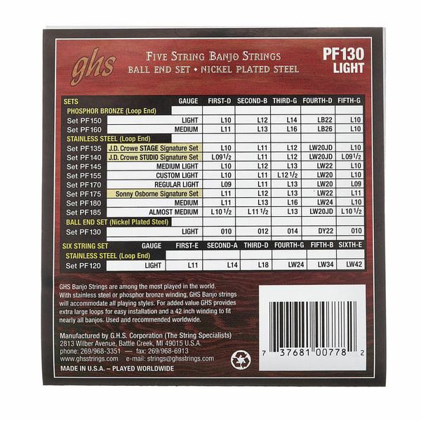 GHS PF130 5-String Banjo Set