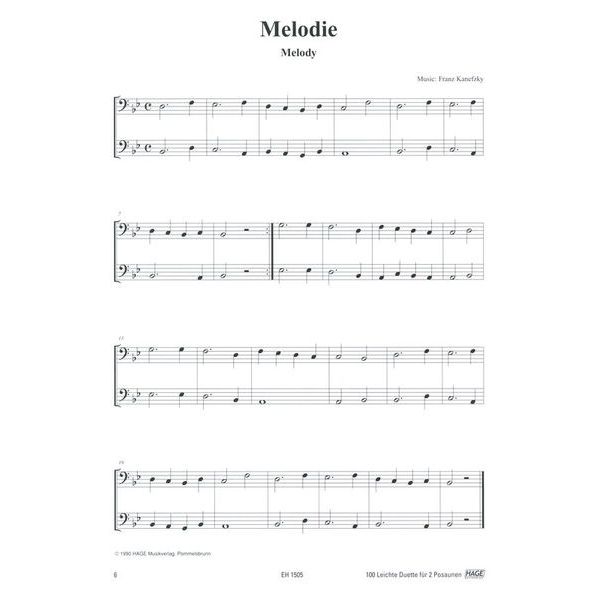 Hage Musikverlag 100 Leichte Duette Posaune