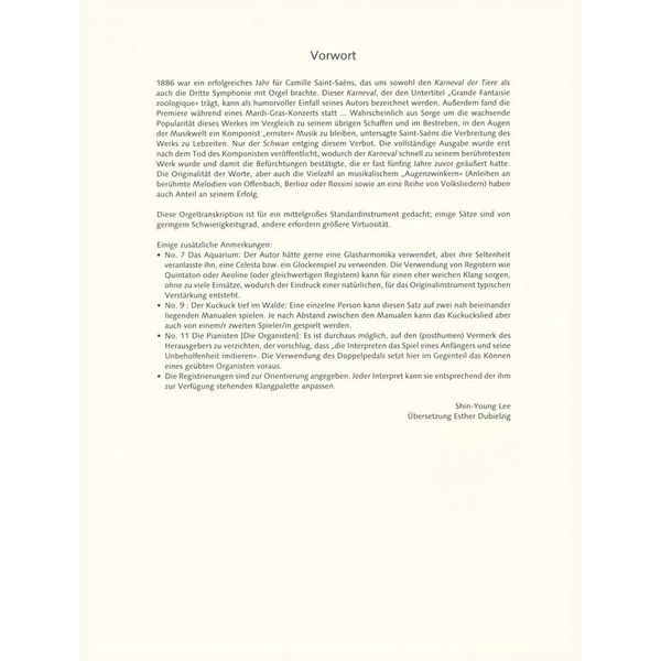 Schott Der Karneval der Tiere Orgel