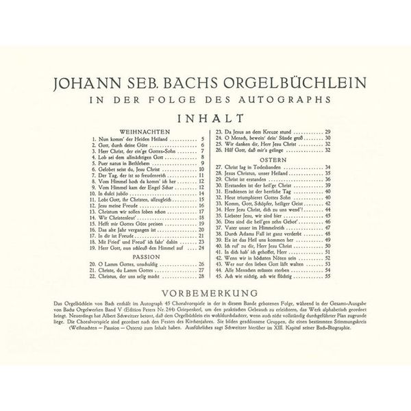 Edition Peters Bach Orgelbüchlein