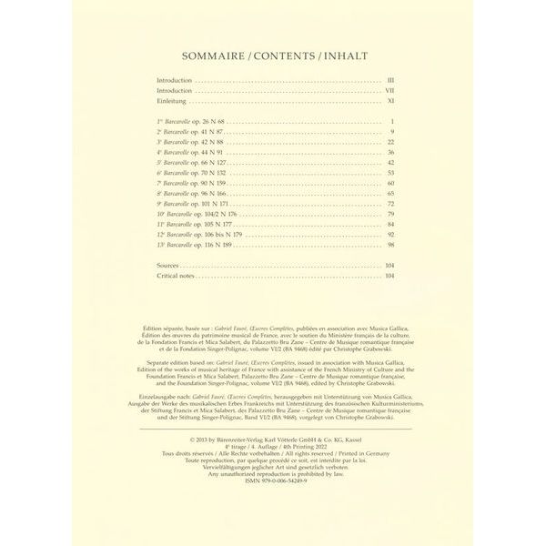 Brenreiter Fauré Barcarolles