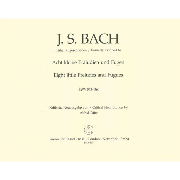 Brenreiter Bach Acht Prludien und Fugen