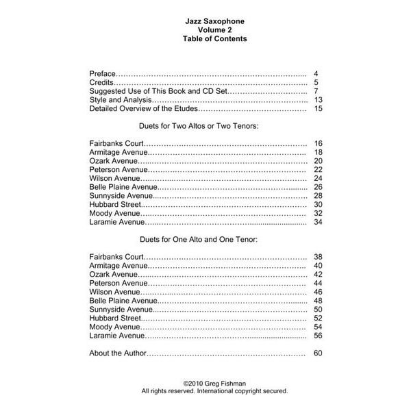 Greg Fishman Jazz Saxophone Duets 2