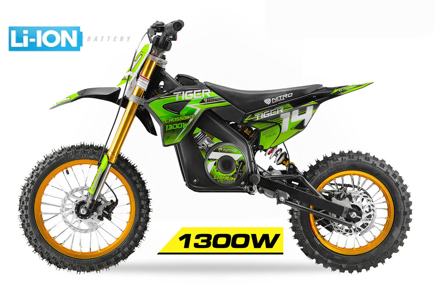 Tiger 1300W 48V LI-ION Electric Dirt Bike Kids Motorbike Big Wheels 14/12