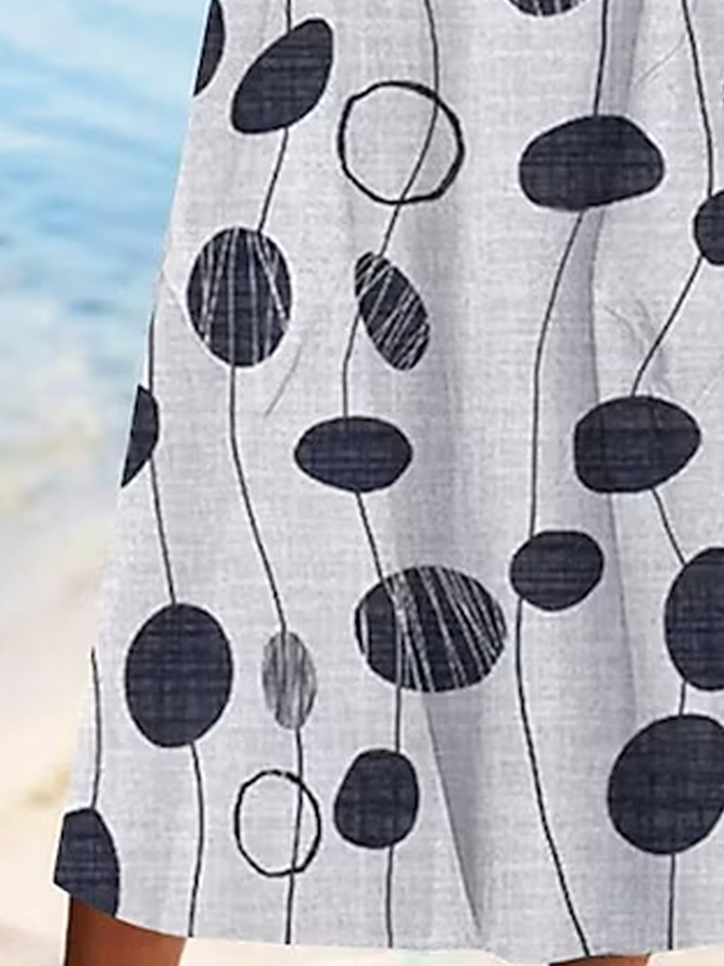 Crew Neck Cotton-Blend Casual Geometric Dress With No