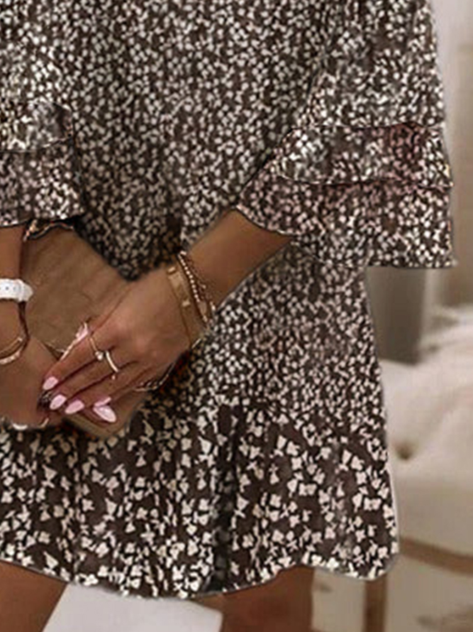 Loose Polka Dots Ruffled Sleeves Cold Shoulder Vacation Dress