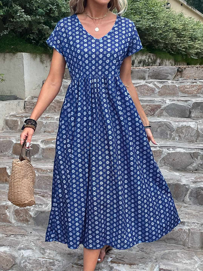 V Neck Casual Loose Dress With No Belt