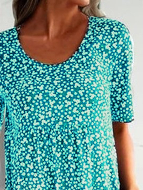 Ditsy Floral Shift Short Sleeve Crew Neck Dresses