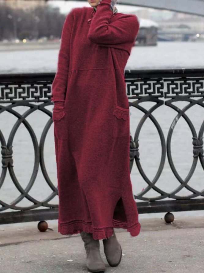Plain Cowl Neck Loosen Fall Dresseswomen's Clothing