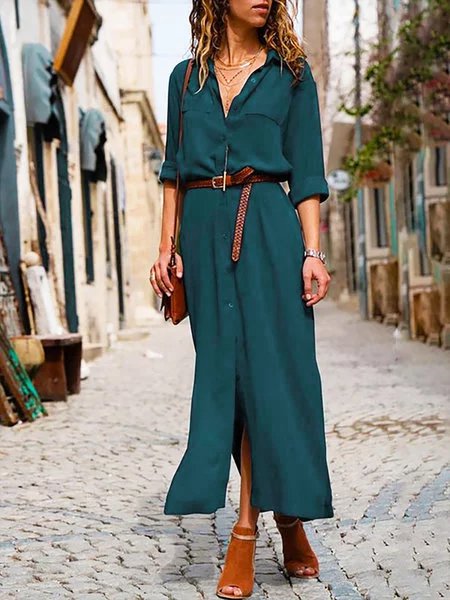 Shawl Collar Shift Women 3/4 Sleeve Paneled Spring Dress