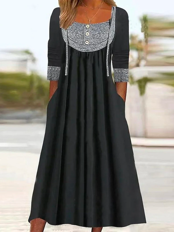 Loose Casual Color Block Crew Neck Dress