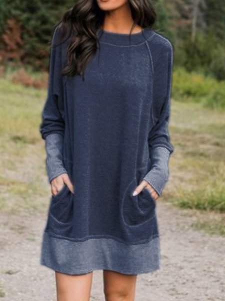Cotton-Blend Long Sleeve Casual Knitting Dress