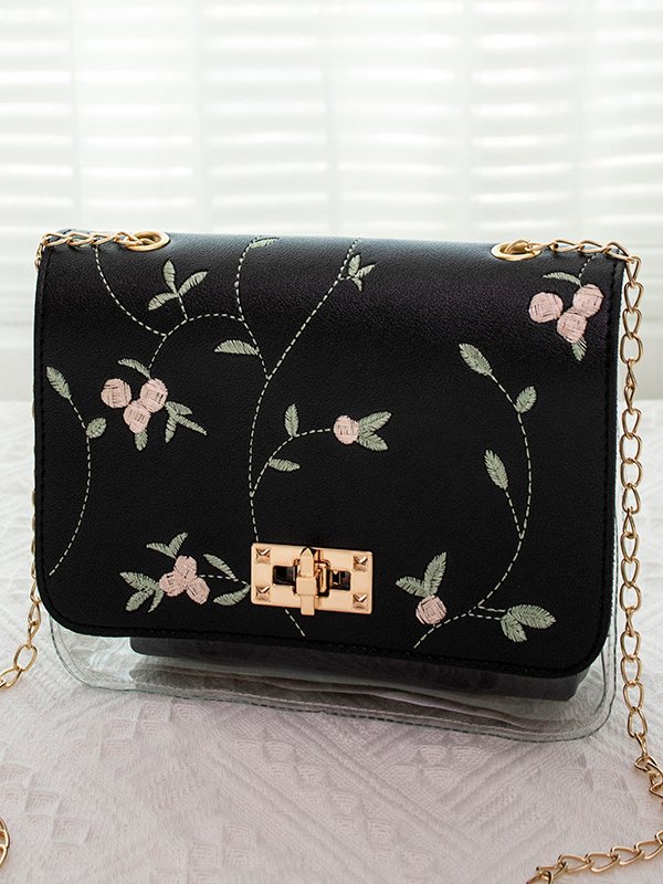 Urban Casual Flower Embroidered Leather Double Layer Messenger Bag Women