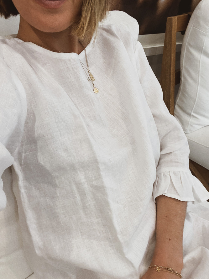 Cotton And Linen Buttoned Linen Plain Dress
