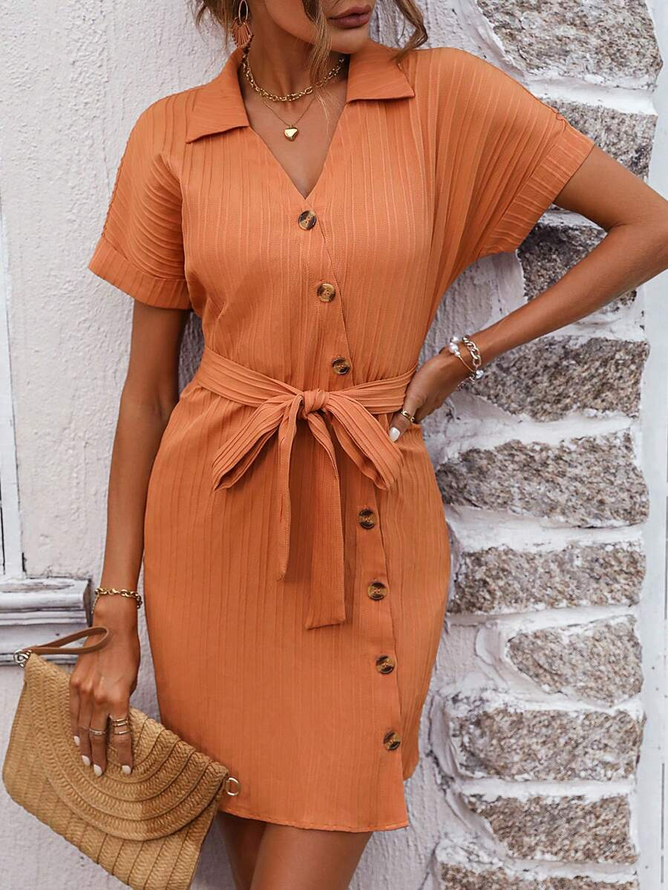 Regular Fit Lace-Up Plain Casual Dress