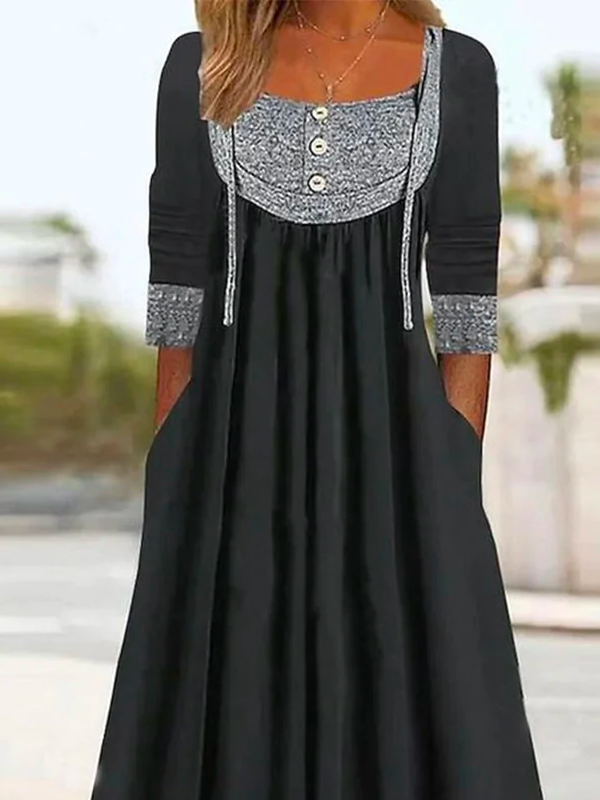 Loose Casual Color Block Crew Neck Dress