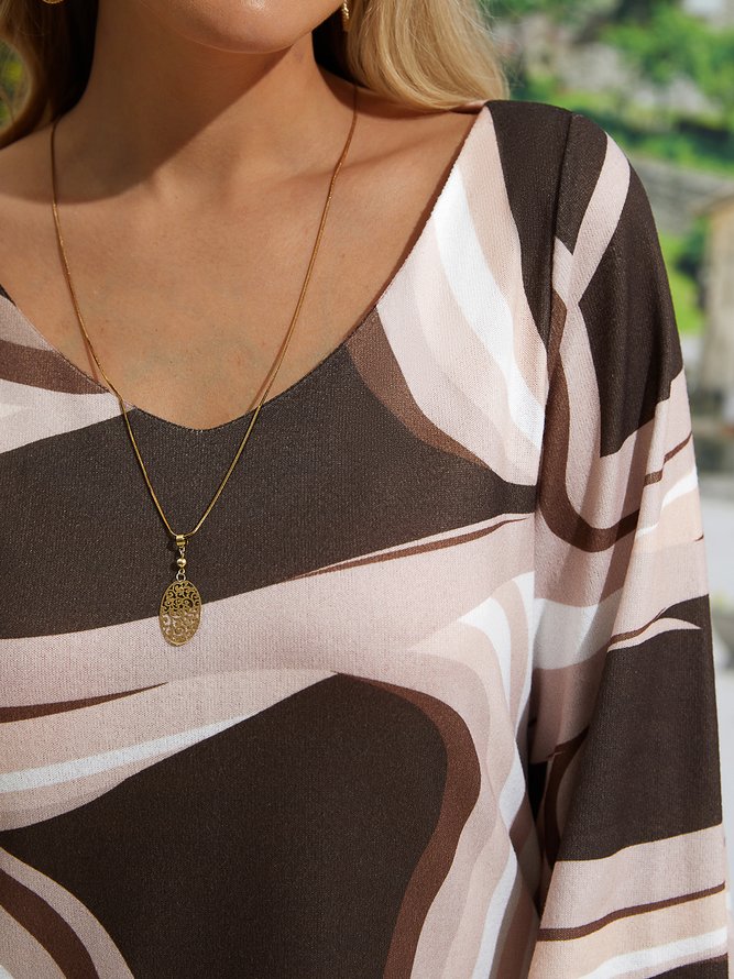 Abstract Marble Print V-Neck Casual Dress