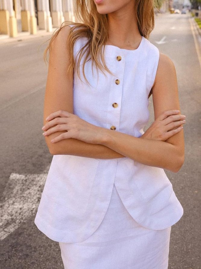 Cotton And Linen Casual Two-Piece Set