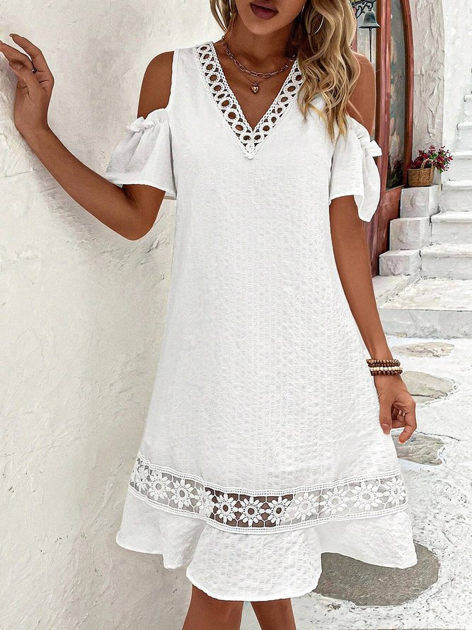 Womens Elegant V Neck Loose Plain Dresses