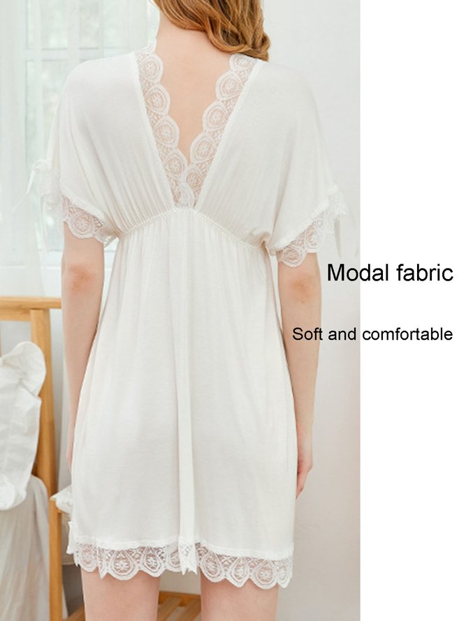 Breathable Soft Comfortable Modal V Neck Lace Casual Loose Nightdress