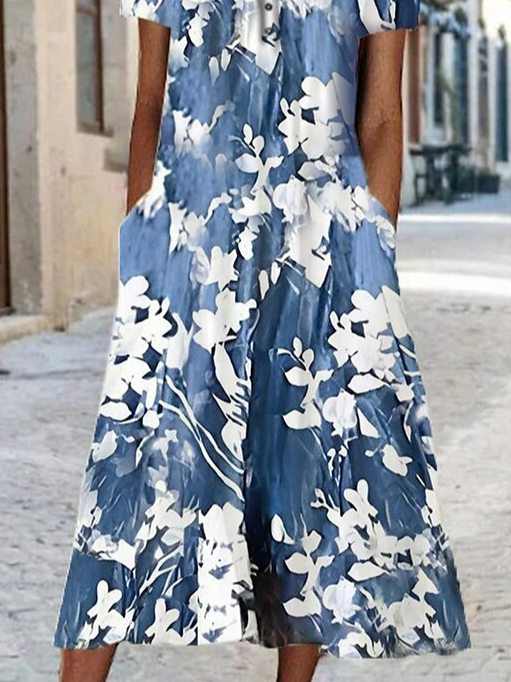 Floral Crew Neck Loose Casual Dress