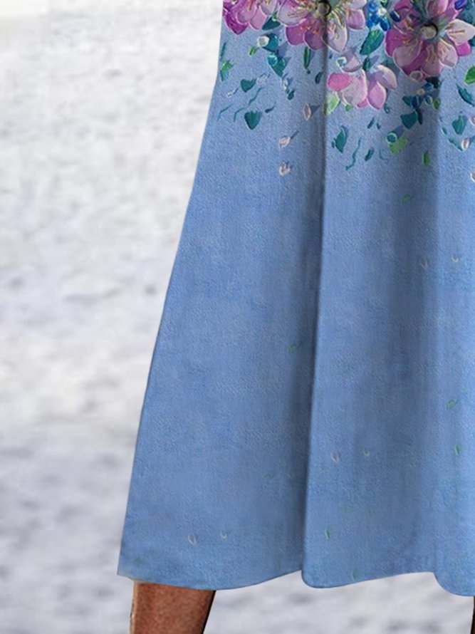 Oil painting flower gradient series X-shaped a-hem loose Long Dress Plus Size