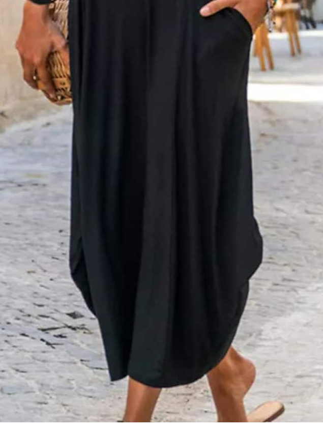 Plain Casual V Neck Dress