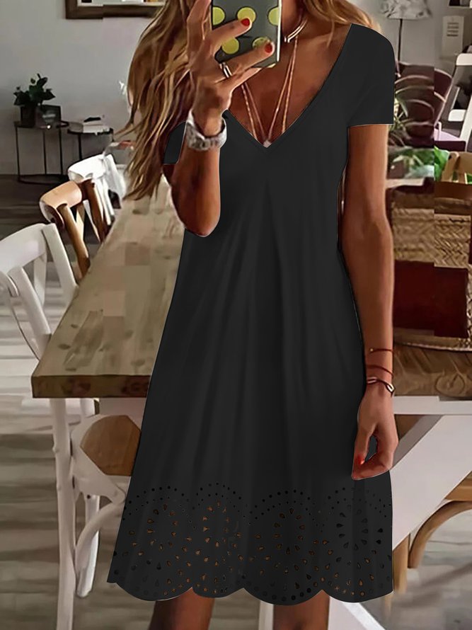 V Neck Plain Summer Casual Mini Prom Dress