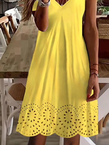 V Neck Plain Summer Casual Mini Prom Dress